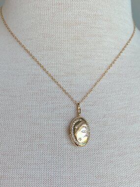 NEW ~ Anthropologie Oval CZ Celestial Moon Star Gold Locket Necklace